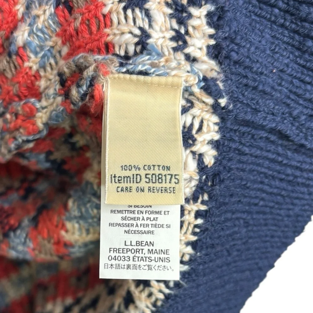 L.L.Bean Open Front Knit Abstract Long Cardigan Cotton Size Medium - Picture 5 of 11